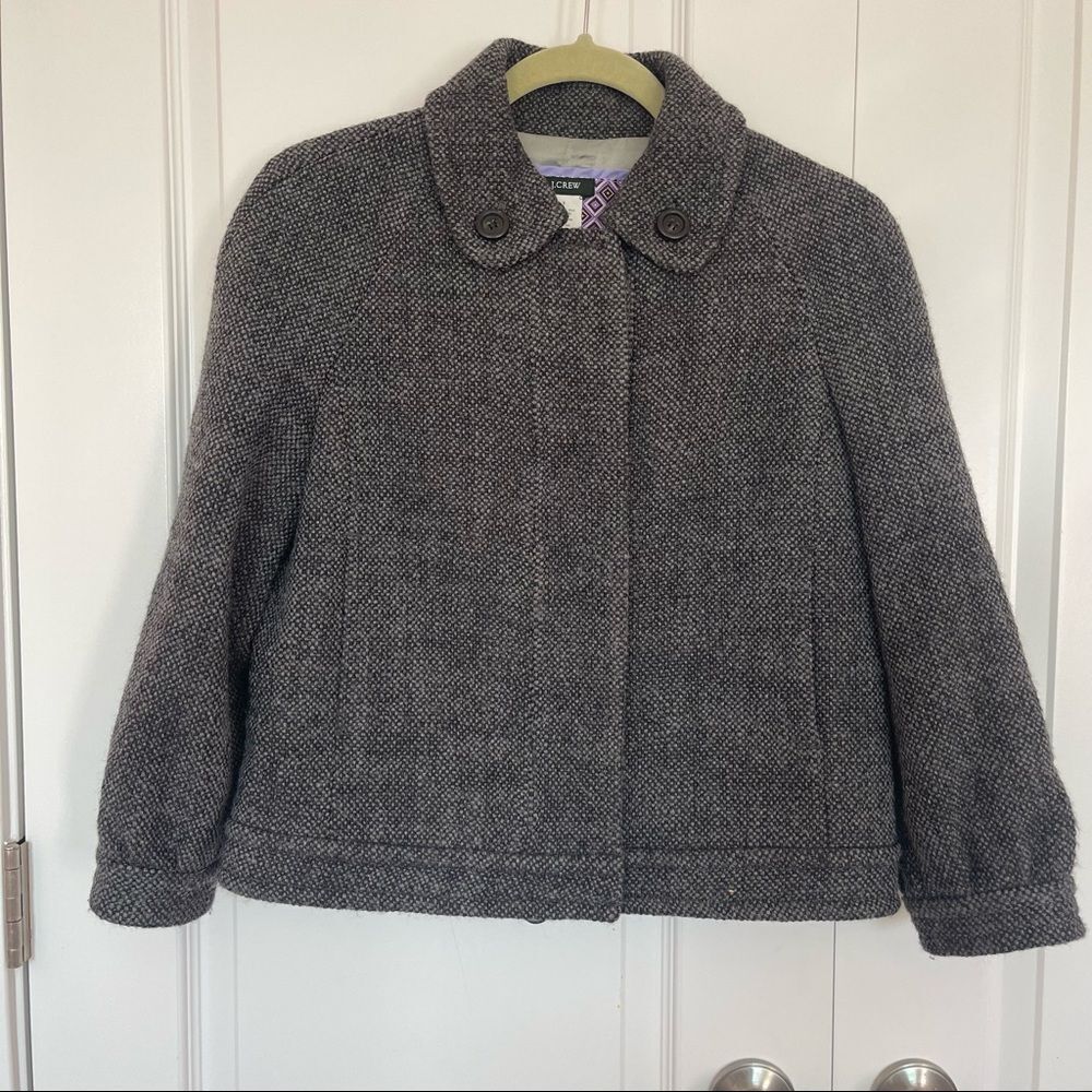 J. Crew Wool Cropped Gray Herringbone Tweed Jacket Size 6
